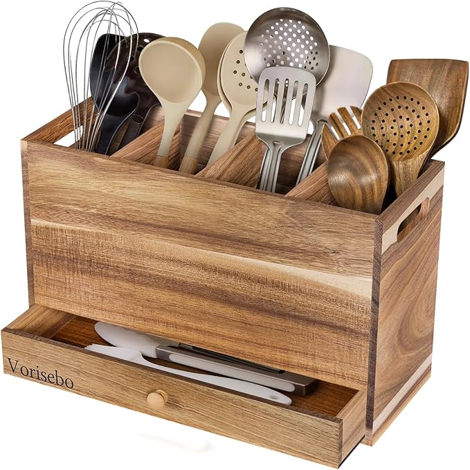 Acacia Wood Kitchen Utensil Holder by Vorisebo