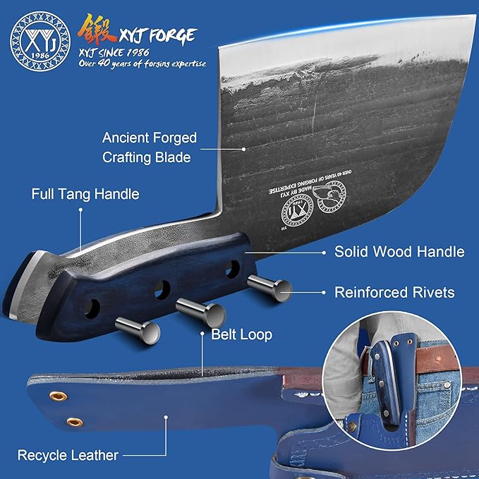 XYJ Authentic Since 1986, Ancient Forged Butcher Knives, Serbian Chef Knife - Image 5