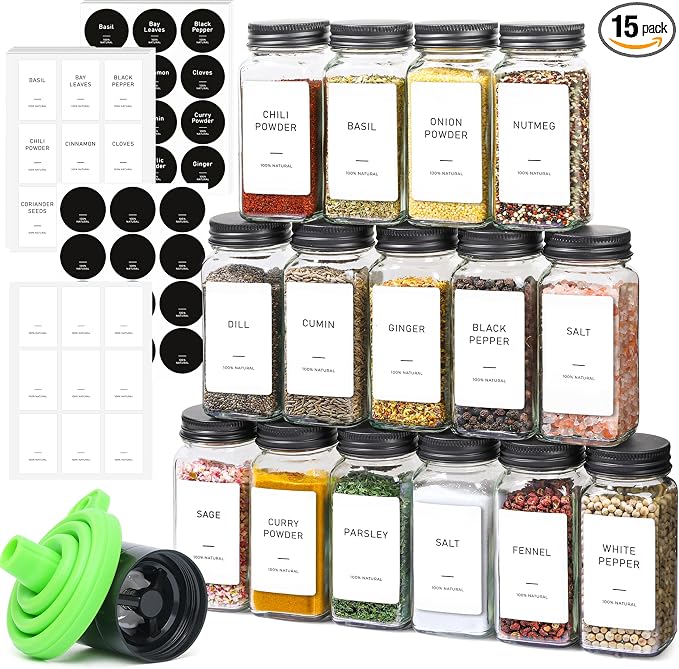 ComSaf 15Pcs 4oz Glass Spice Jars by ComSaf