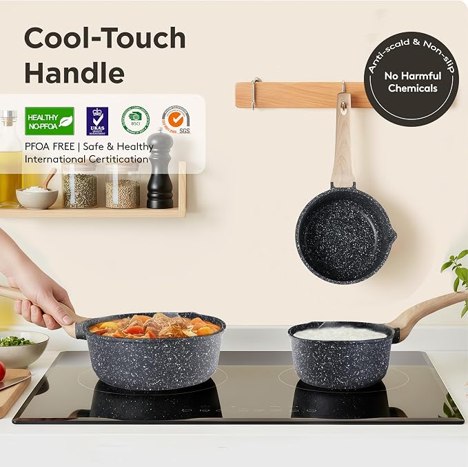 Sauce Pan with Lid, Non stick Small Cooking Pot 1.5Qt, Lightweight Non Stick - Image 4