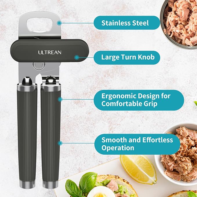 Ultrean Manual Can Opener Bottle Opener, Heavy Duty Stainless Steel Smooth Edge - Image 2