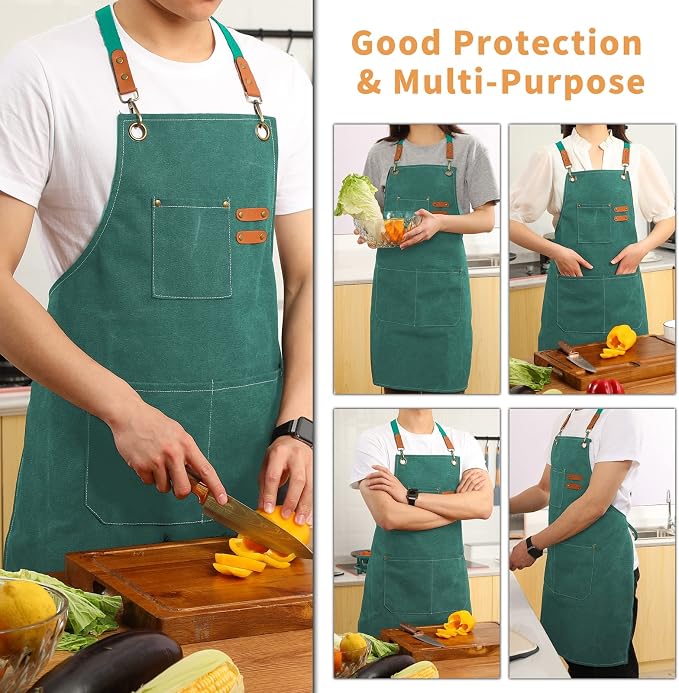 Tosewever Canvas Cross Back Chef Cotton Aprons - Image 3