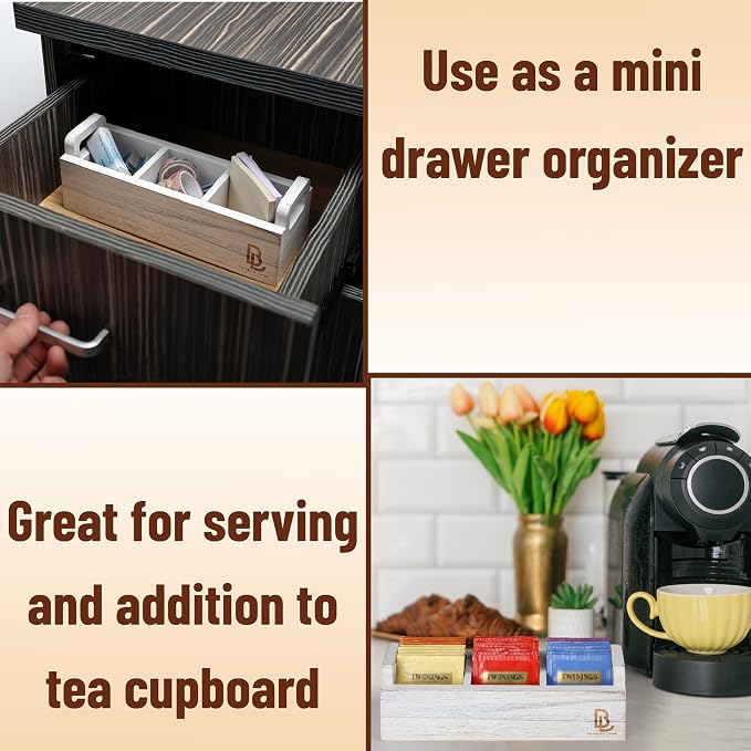 BAMBOO LAND- Wooden Tea Bag Organizer, 3 Slot Small Wooden Tea Bag Holder - Image 5