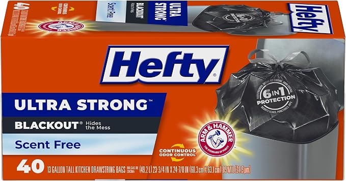 Hefty Ultra Strong 13 Gallon Trash Bags, Break Resistant Drawstring Enclosure by Hefty