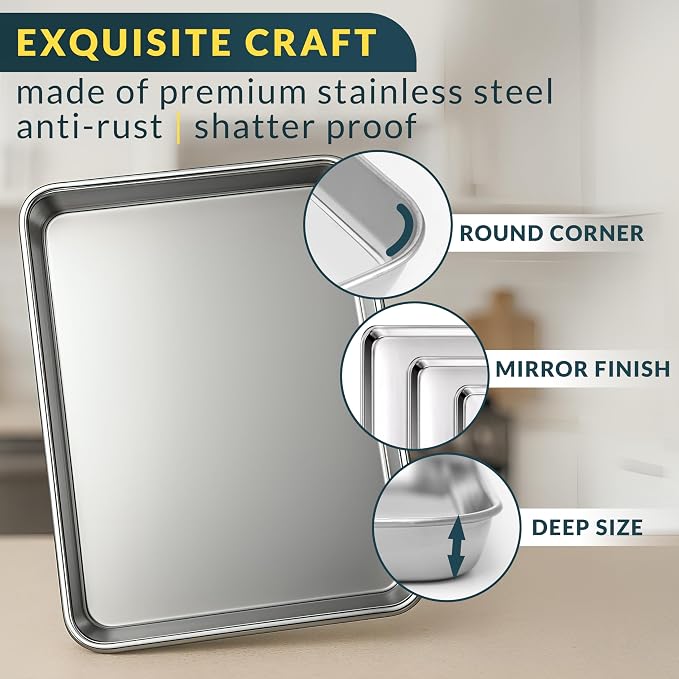 Baker’s Signature Stainless Steel Cookie Sheet Pan, Stainless Steel Baking - Image 3