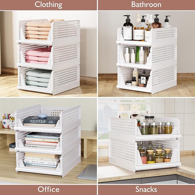 4 Pack Folding Closet Organizers Storage Box, Stackable Storage Bins, Plastic - Image 7