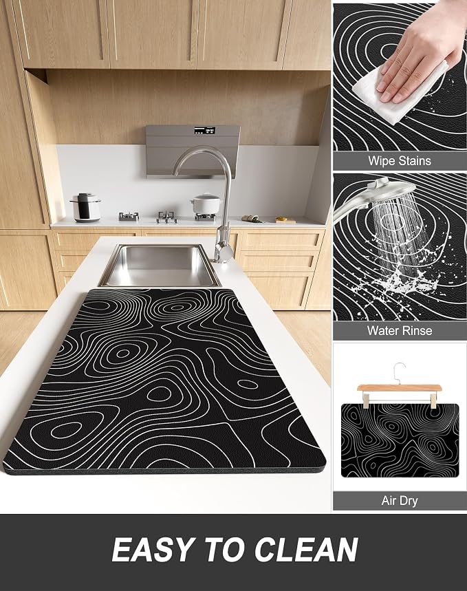 Rnivvi Dish Drying Mat for Kitchen Counter, XL 15 x 24" Cute Marble Super - Image 6