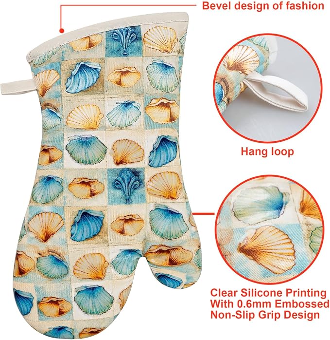 Oven Mitts Gloves 1 Pair Heat Resistant 480 ℉ Non Slip Clear Silicone Printed - Image 3