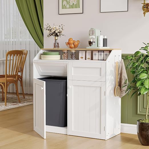 YATINEY Double Trash Cabinet, 20 Gallon Freestanding Trash Can Cabinet - Image 4