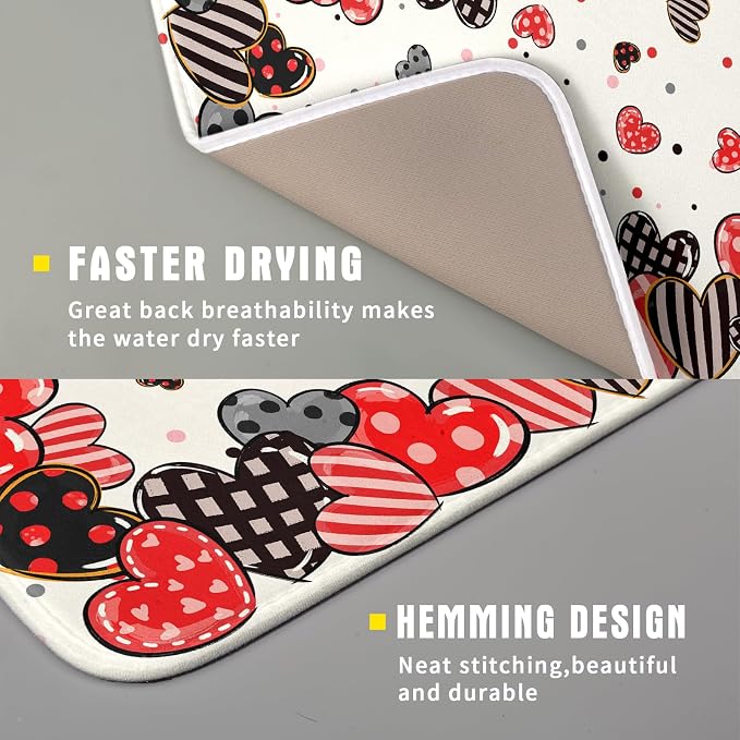 Red Heart Dish Drying Mat 16"x18" Love Dots Microfiber Dish Drainer Rack Mat - Image 3