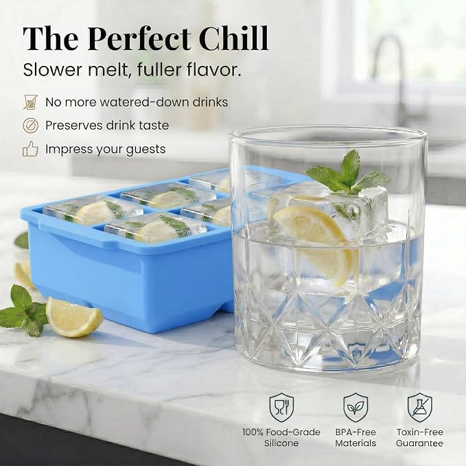 KitchFort Large Silicone Ice Cube Tray, Easy Release 2" Big Ice Cubes - Image 4