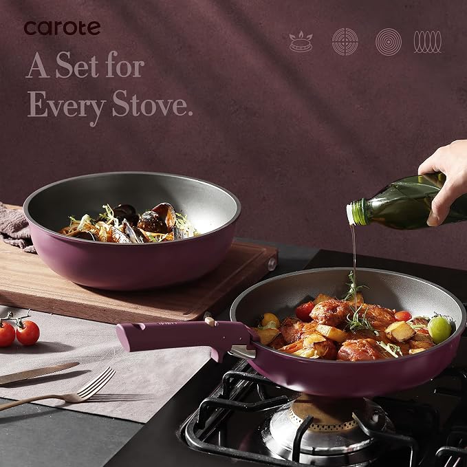 CAROTE 21pcs Pots and Pans Set, Nonstick Cookware Set Detachable Handle - Image 4