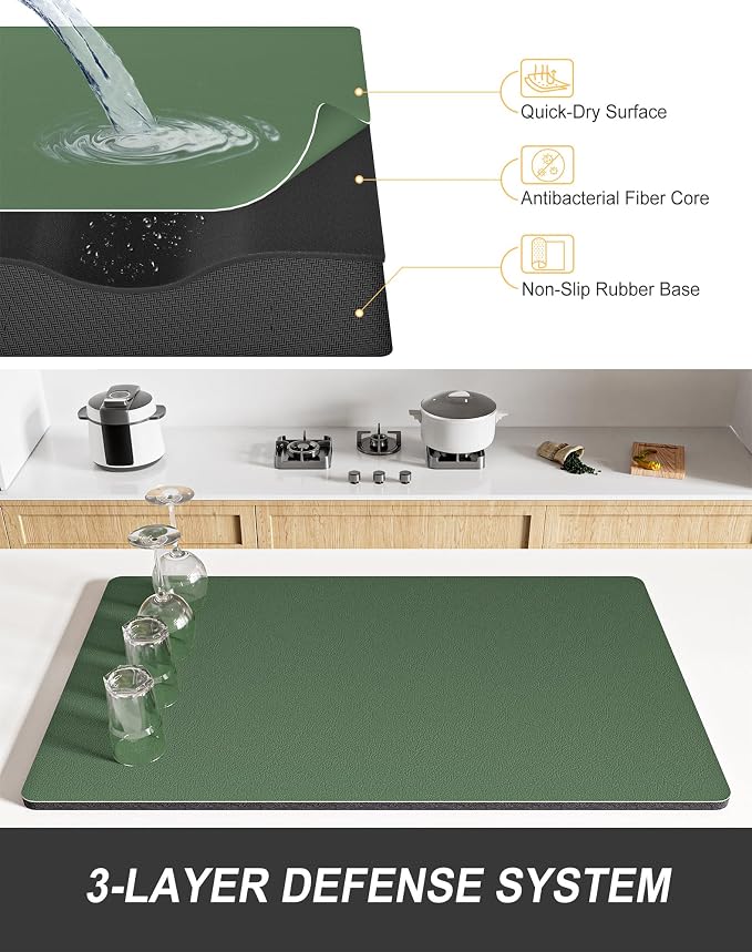 Rnivvi Dish Drying Mat for Kitchen Counter, XL 15 x 24" Super Absorbent Drainer - Image 4