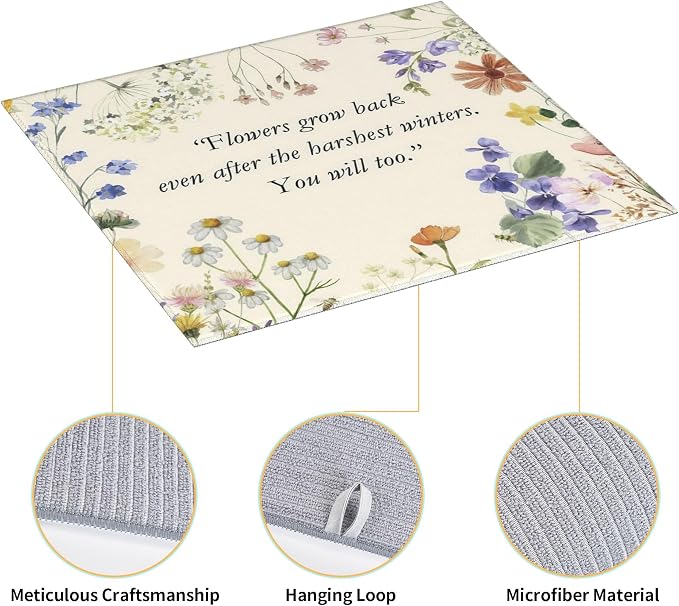 Inspirational Flower Language Dish Drying Mat 16x18 Inch, Microfiber Absorbent - Image 3