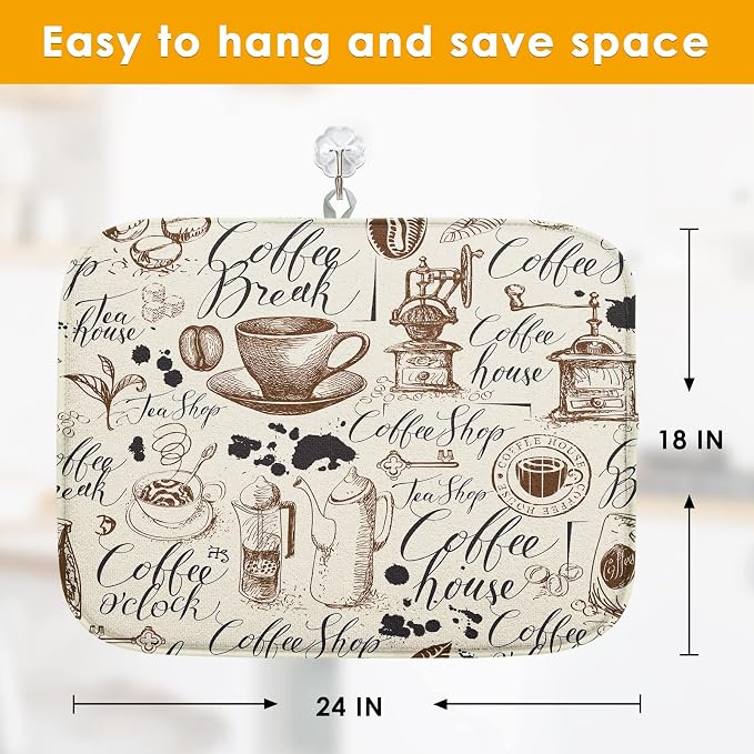 Sanwarm Absorbent Dish Drying Mat, Coffee House Microfiber Pad - Image 2