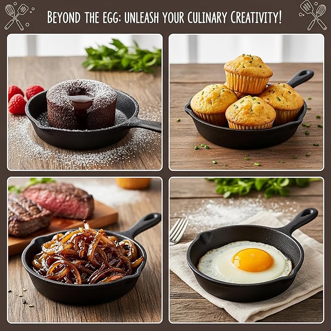 Hiceeden 4 Pack Mini Cast Iron Skillet, Grill Safe, Indoor and Outdoor Use - Image 6