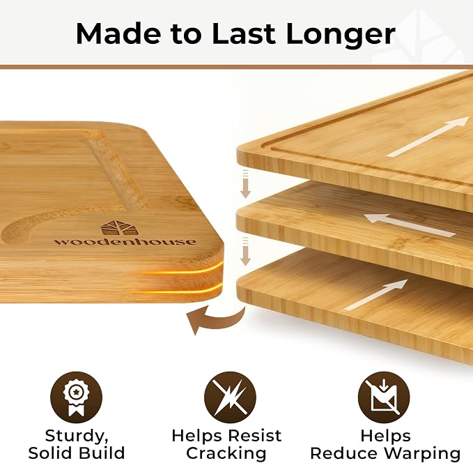 Set of 3 Bamboo Cutting Boards for Kitchen - Image 3