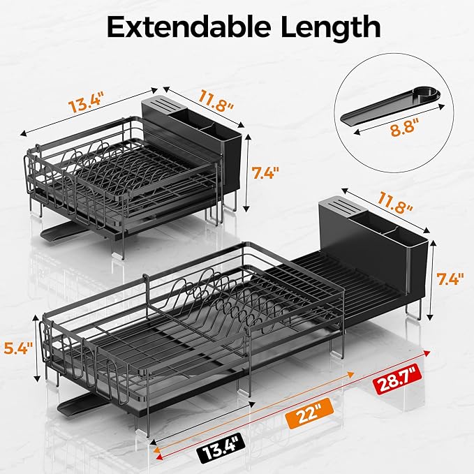 Delamu Stainless Steel Dish Drying Rack, Expandable Dish Drainer, Anti-Rust - Image 6