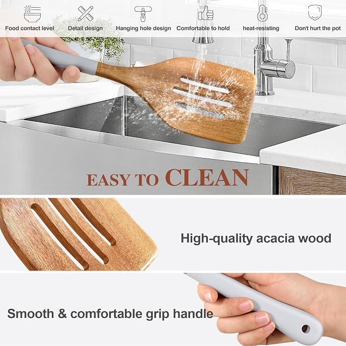 Wooden Spoons For Cooking, 6 Pieces Natural Acacia Wooden Cooking Utensils or - Image 4