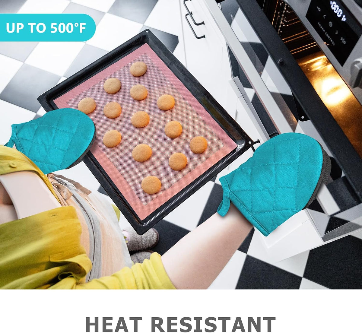 1 Pair Short Oven Mitts - Silicone Kitchen Oven Gloves High Heat