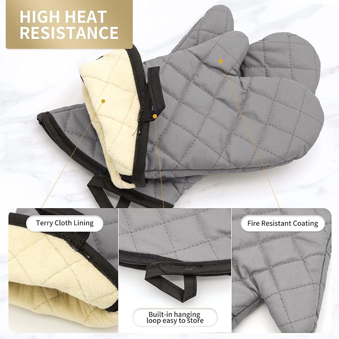 ARCLIBER Oven Mitts 2 Pairs of Quilted Terry Cloth Cotton Lining, Extra Long - Image 2