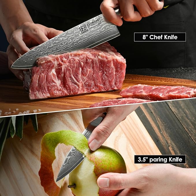 KEEMAKE Damascus Kitchen Knife Set, Elegant Box - Image 6