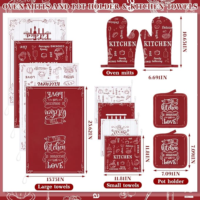 Bencailor 12 Pcs Farmhouse Kitchen Decor and Accessories Sets 4 Red Kitchen - Image 3