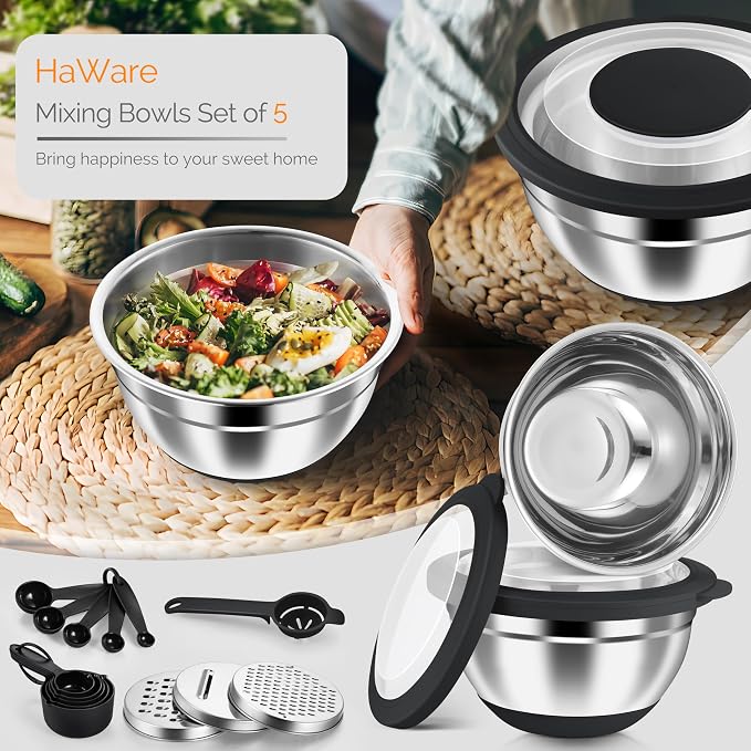 HaWare Mixing Bowls, 24-Piece Stainless Steel Salad Serving Bowl - Image 7