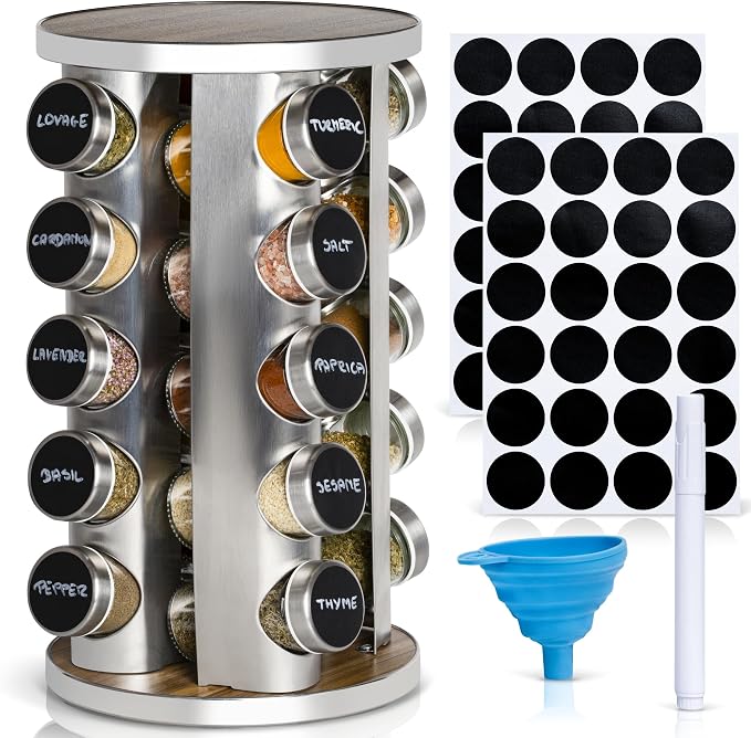 Oak Marketplace 20 Jar Rotating Spice Rack Organizer – Stainless Steel - Image 7