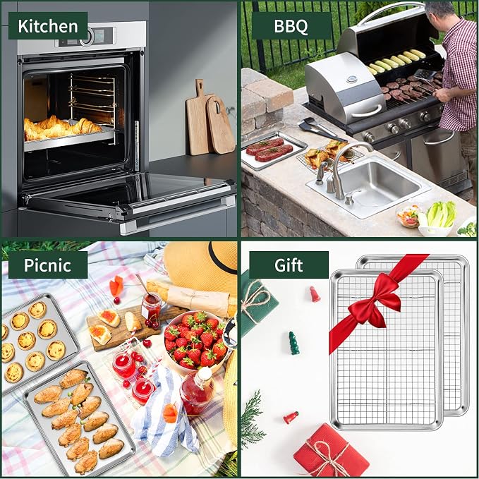 Jelly Roll Pan with Cooling Rack Set, CEKEE Stainless Steel Baking Sheet Tray - Image 7