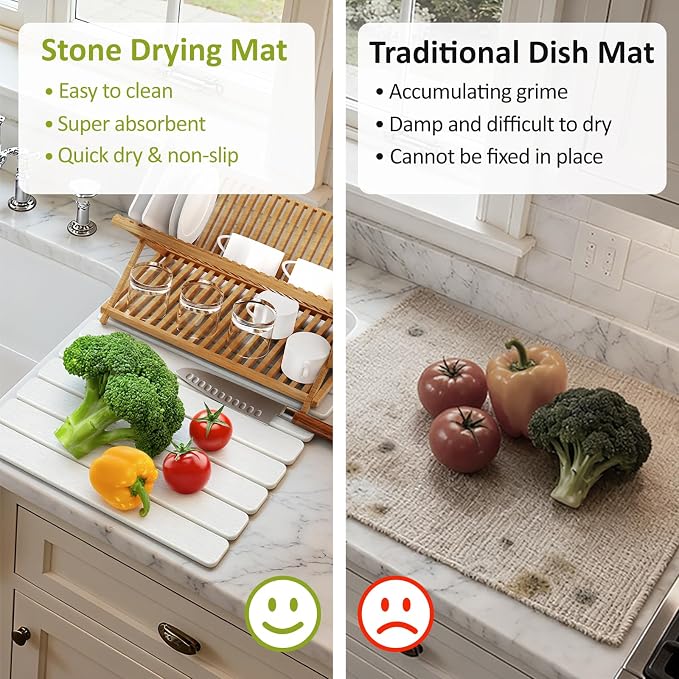 Large Stone Dish Drying Mat for Kitchen Counter, Collapsible Quick Dry Stone - Image 6