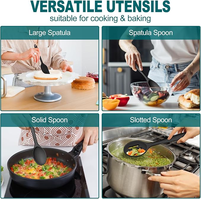 TeamFar Silicone Cooking Utensil Set of 7, Healthy & One-Piece, Anti-Heat & - Image 6