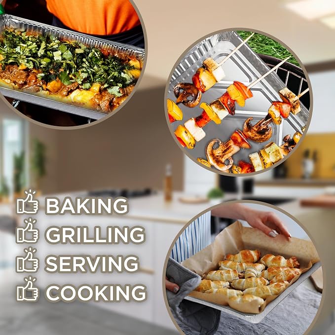 PLASTICPRO Aluminum Pans 100 Pack Disposable Cookie Sheets 13 x 17 Baking Pans - Image 3
