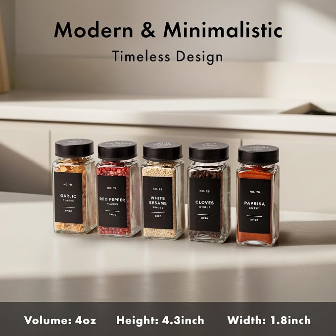 EDELHAUS Glass Spice Jars with Label and Black Lids Spice Containers with 240 - Image 2