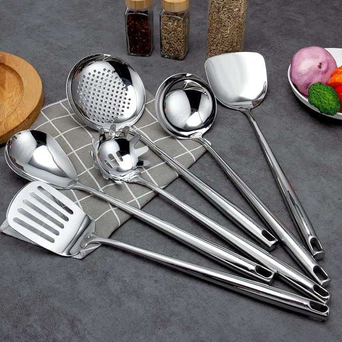 VALESKA 6PCS Stainless Steel Cooking Utensils Set, 18/10 Metal Kitchen Utensils - Image 6