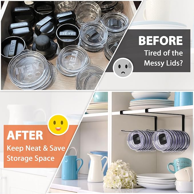 2 Pack Tumbler Lid Organizer, Horizontal Tumbler Lid Storage Hook to Hold Up 20 - Image 5