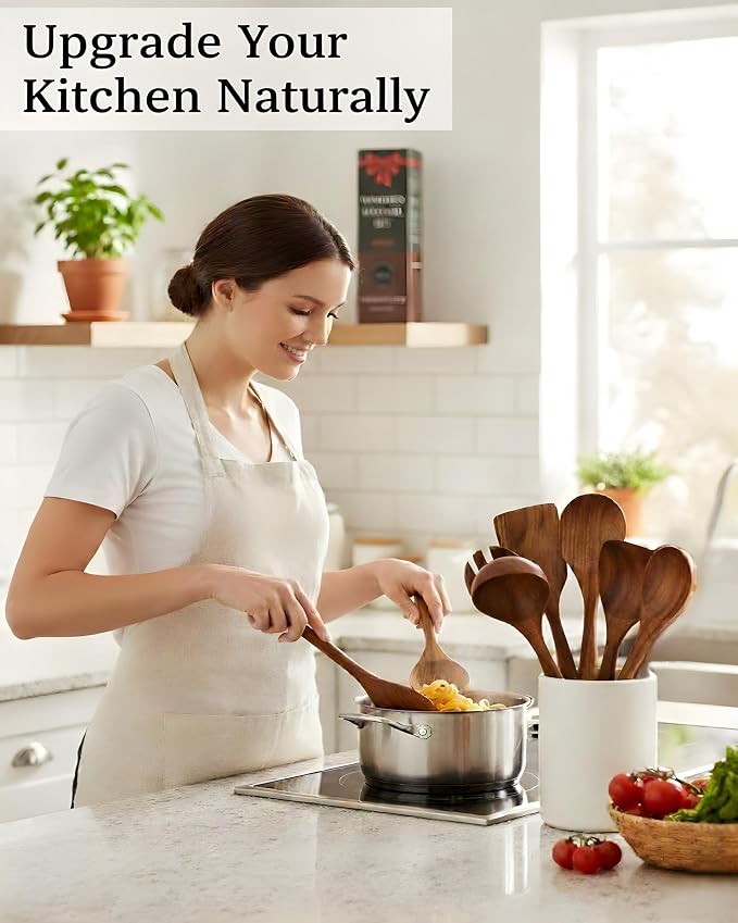 10-Piece Natural Teak Wood Utensil Set - Image 7