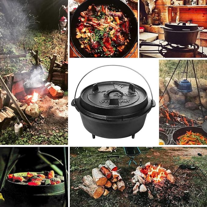 Overmont Camp Dutch Oven Pre Seasoned Cast Iron Lid Also a Skillet Casserole Pot - Image 5