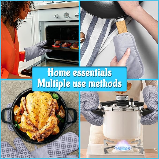 4 Pcs Oven Mitts and Pot Holders, High Heat Resistant 500 Degree Glove - Image 6