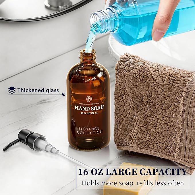 Amber Glass Soap Dispenser for Kitchen Sink and Bathroom - Image 5