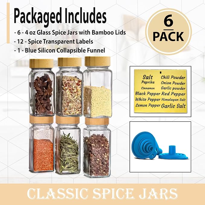 Glass Spice Jars with Bamboo Airtight Lids - Image 7