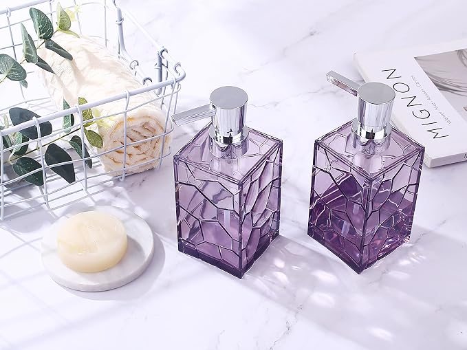 2 Pack Clear Lavender Purple Rust Proof Soap Dispenser, Acrylic Plastic Hand - Image 4