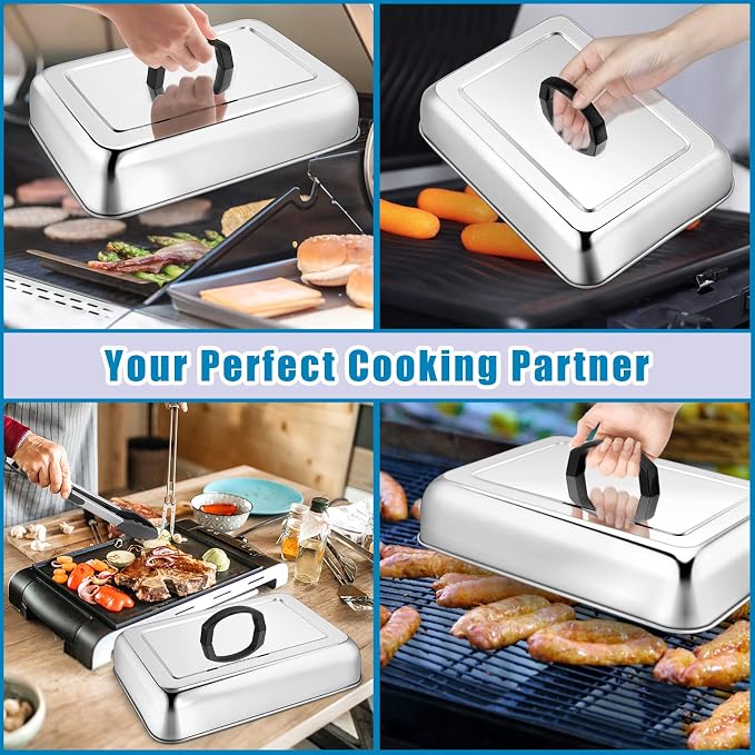 HaSteeL Rectangular Basting Cover, Stainless Steel Cheese Melting Dome Steaming - Image 6