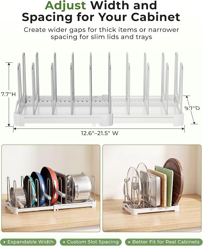EVERIE Adjustable Bakeware Organizer Pot Lid Holder Rack - Image 7