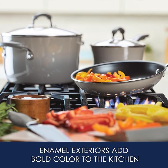 Rachael Ray Brights Nonstick Cookware Pots and Pans Set, 14 Piece, Sea Salt Gray - Image 3