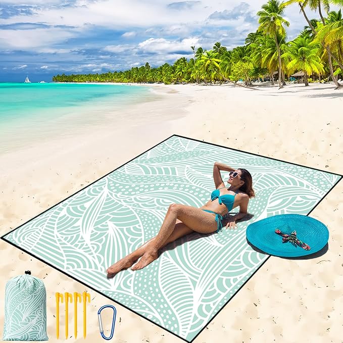 WIWIGO Beach Blanket Waterproof Sandproof Beach Mat 79" X 83"/10'x9'for 2-8 by WIWIGO
