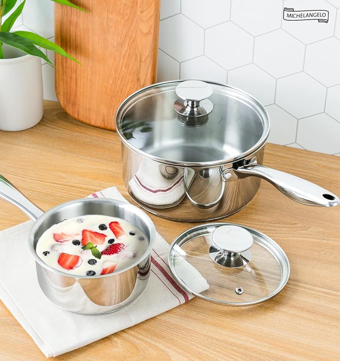 MICHELANGELO 1Qt & 2Qt Tri-ply Stainless Steel Saucepan Set, Small Cooking Pots - Image 8