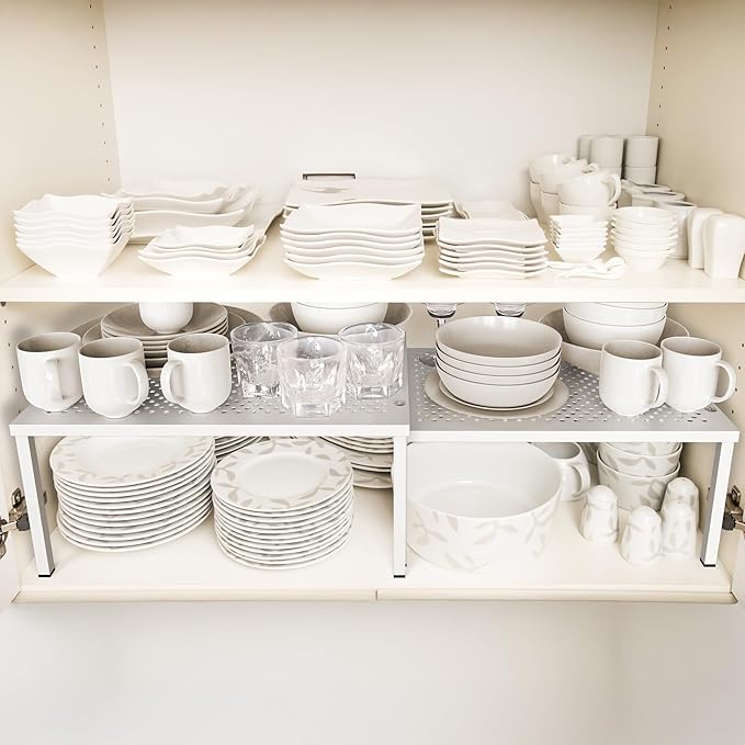 Simple Houseware Expandable Stackable Kitchen Counter Shelf Organizer, Metal Top - Image 2