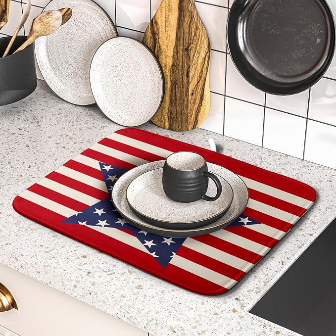 Blue Star Patriotic July of 4th Dish Drying Mat - Image 5