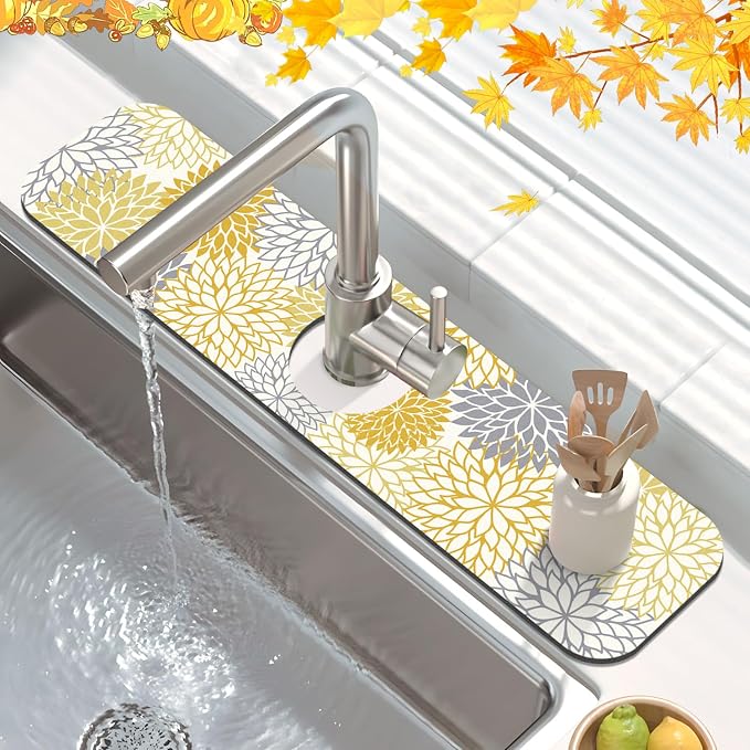 Findosom 2PCS 12" x 20" Fall Dish Drying Mat & 24" x 5.5" Sink Splash Guard - Image 4